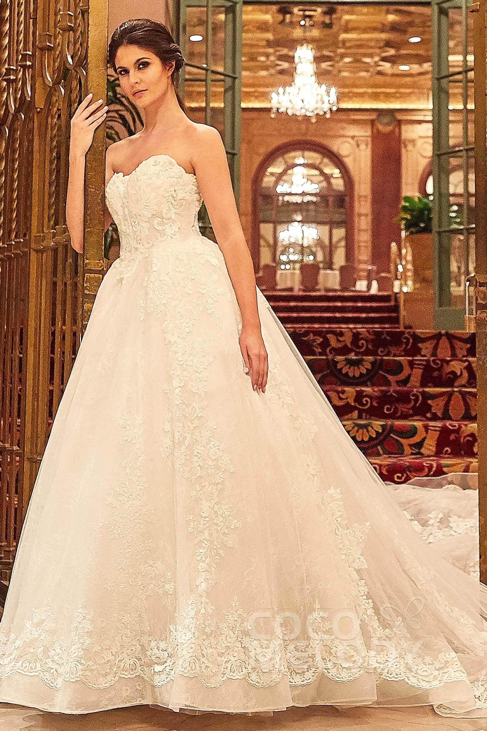 Ball Gown Cathedral Train Tulle Lace Wedding Dress LD5787 - COCOMELODY